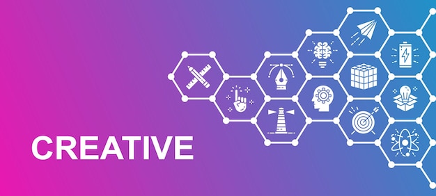 Banner für kreative werbesymbole innovation startup artwork projektidee illustration