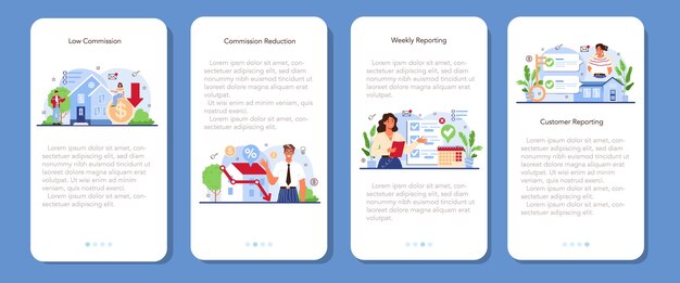Vektor banner für mobile anwendungen der immobilienbranche setzen niedrige provisionen
