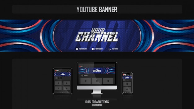 Vektor banner für youtube-kanal mit sportkonzept