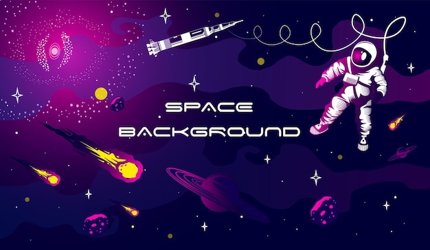 Banner-Galaxie-Hintergrund mit Planeten, Kometen, Sternen.