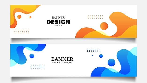 Banner-hintergrund mit blauer und orangefarbener flüssiger form. banner-web-vektor-design