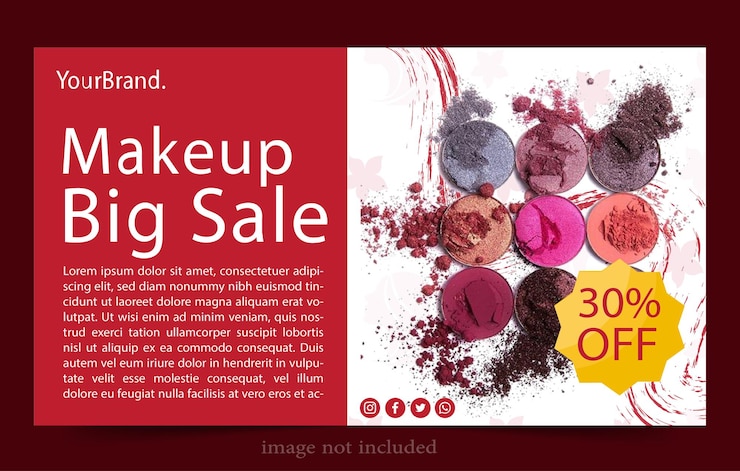 Vektor banner-make-up-schönheitsprodukte für den make-up-verkauf, bannerbeitrag für social-media-vorlage