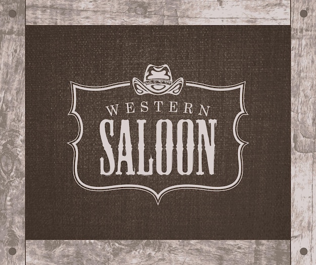 Banner mit cowboyhut und worten western saloon