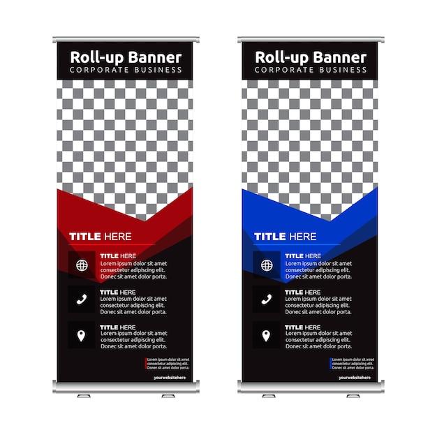 Banner rollen roten blauen satz auf