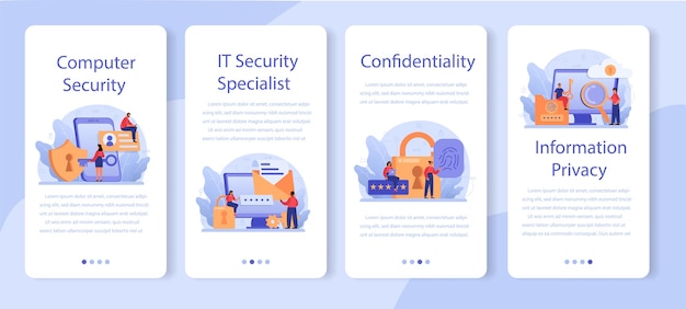 Banner-set für cyber- oder web-sicherheitsspezialisten für mobile anwendungen