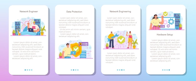 Banner-Set für mobile Anwendungen des Netzwerkingenieurs. Fachliche Einrichtung