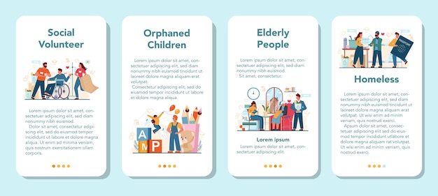 Vektor banner-set für mobile anwendungen für soziale freiwillige