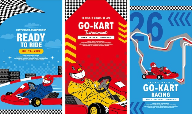 Vektor banner-set für vector go kart rennfahrer