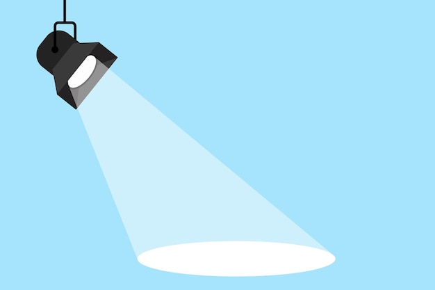 Banner-spotlight-hintergrund scheinwerfer leuchten vektor flach scheinwerfer auf blauem hintergrund suchscheinwerfer-symbol vektor-illustration