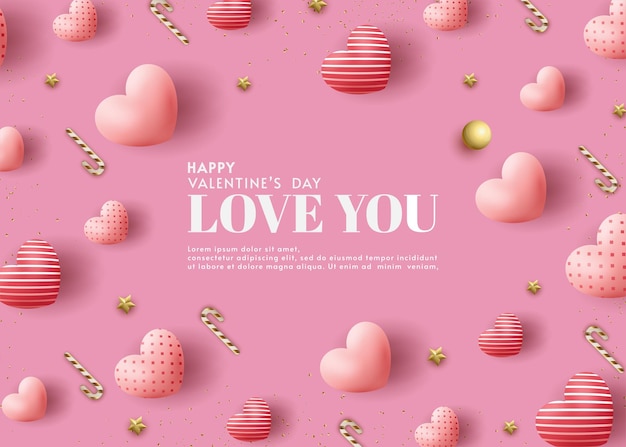 Banner-vektorhintergrund mit liebesballons, die auf rosa hintergrund verstreut sind premium-design für die valentinstagsfeier