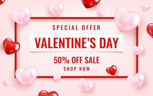 Banner Vorlage des Valentinstagsverkaufs mit Herzen.