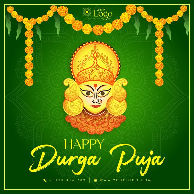 Vektor bannerdesign der fröhlichen durga puja indian hindu festival vorlage, goddess post design