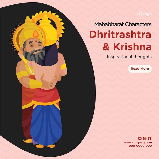 Bannerdesign der mahabharat-charaktere dhritarashtra und krishna