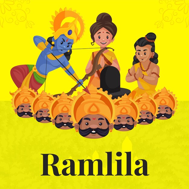 Bannerdesign zum feiern der ramlila-cartoon-stilvorlage