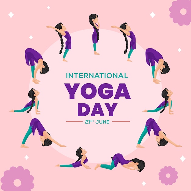 Vektor bannerentwurf der internationalen yoga-tageskarikaturartschablone