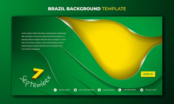 Vektor bannervorlage mit ausgeschnittenem abstrakten grün auf gelbem hintergrund für den unabhängigkeitstag brasiliens