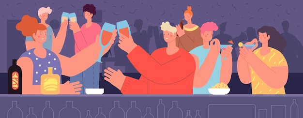 Bar Party Neujahr Geburtstag feiern Freunde feiern und trinken zusammen Happy Time Urlaub oder Feiertage Vektor Illustration