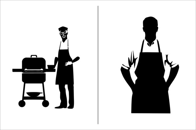Vektor barbecue-grill silhouette vektor-ikonen-design und grill bbq vektor ikonen-set-illustration