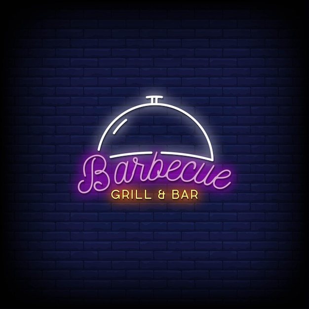 Barbecue grill und bar neon signs style text