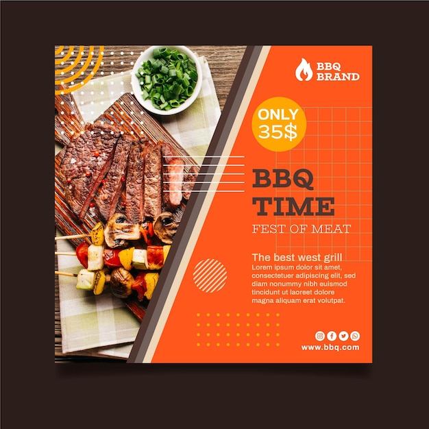 Barbecue quadratische flyer vorlage