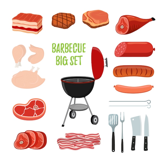 Barbecue-set - verschiedene fleisch, grill stehen