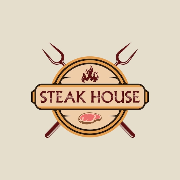 Vektor barbecue steak logo emblem vektor illustration vorlage icon grafikdesign bbq grill mit flamme