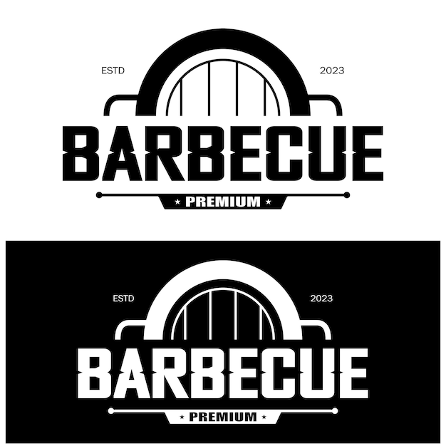 Barbecue Vintage-Heißgrill mit gekreuzten Flammen und Spachtel-Logo für Restaurantcafé und Barvektor