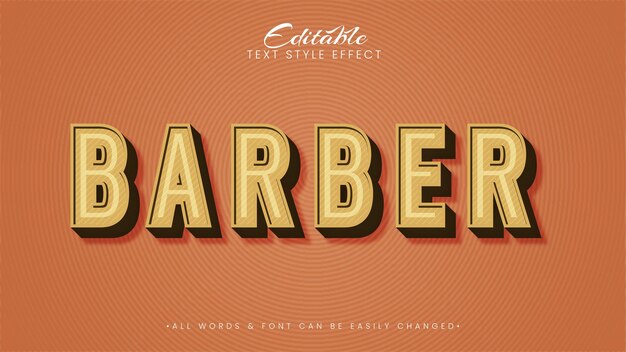 Barber vintage retro-3d-textstil-effekt. bearbeitbarer illustrator-textstil.