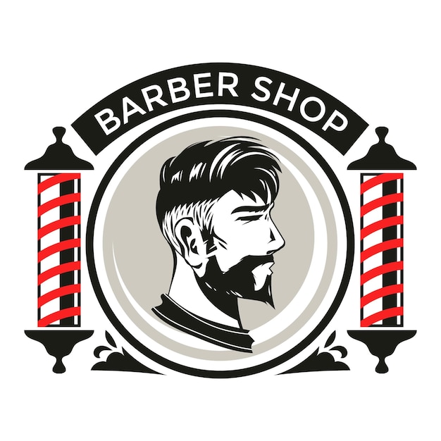 Barbershop-abzeichen oder emblem mit friseurstange im vintage-stil