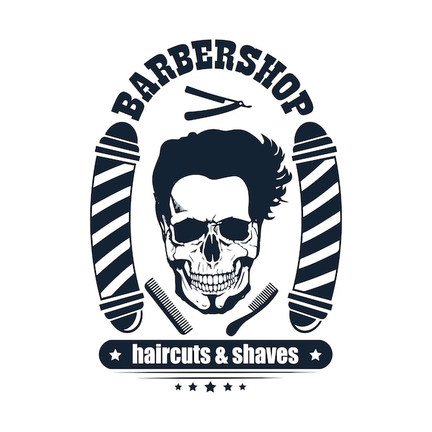 Barbershop-logo-design mit vintage-ornamenten und retro-schriftzug-illustration im vektorformat.