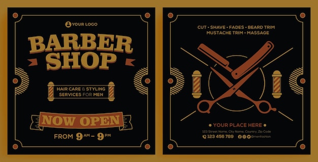 Barbershop Promotion Feed Instagram Vorlage im modernen Design-Stil