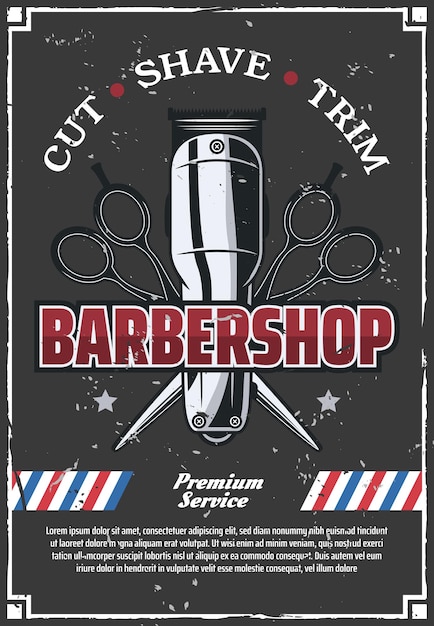 Vektor barbershop retro-poster mit schere und rasiermesser