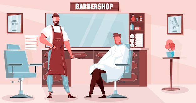 Barbershop-spezialillustration mit haarschnitt und kosmetik