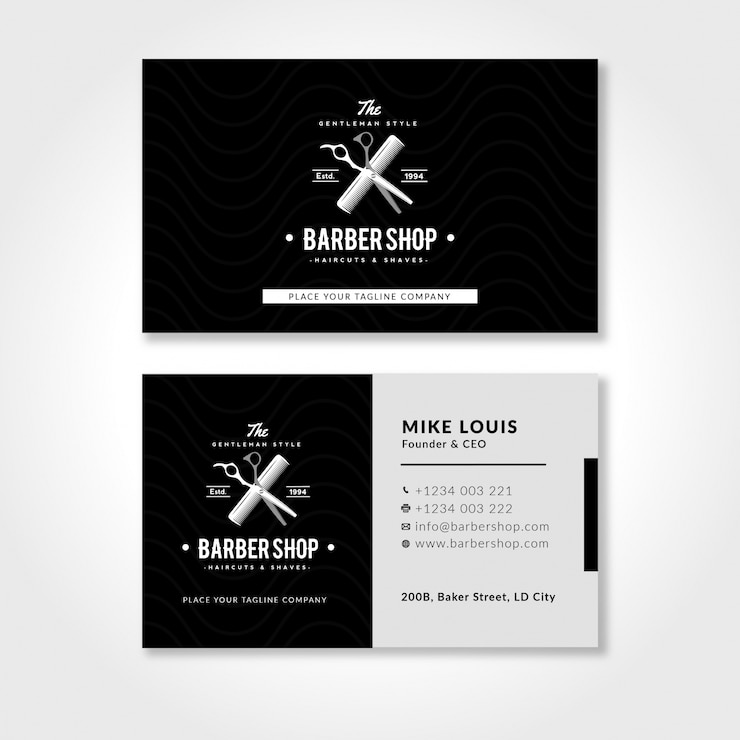 Vektor barbershop-visitenkarteschablone mit schwarzweiss
