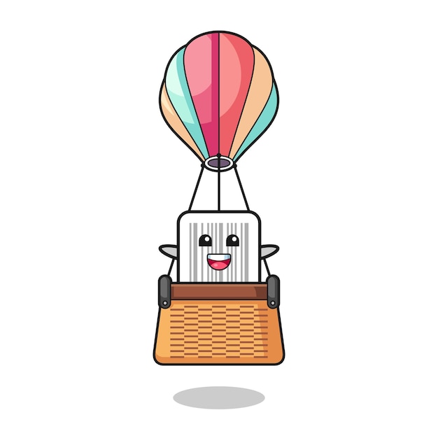 Barcode-maskottchen auf einem heißluftballon