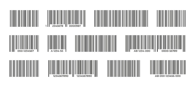 Barcodes-sammlung barcode mit schwarzem etikett zur produktidentifikation lebensmittelpreisschild supermarkt-vertriebssystem mit zeilendatenelementen vektorsatz