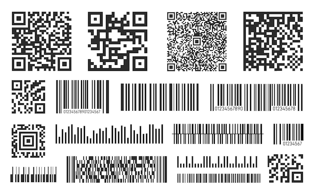 Barcodes Schwarzer Barcode qr-Code zum Scannen von Coupon-Einkaufstasche oder Codierung von Produktinformationen Identitätsschilder Aufkleber persönliche Impfsymbole exakter Vektorsatz