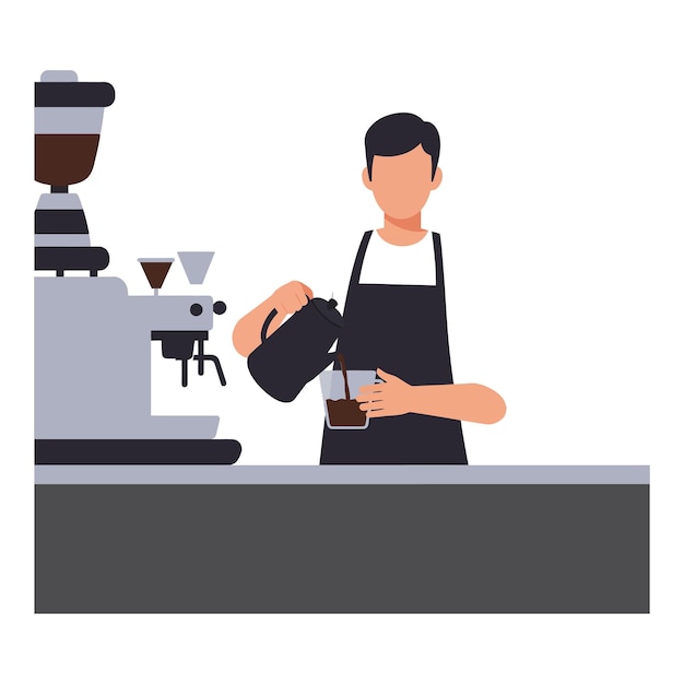 Barista bereitet Kaffee mit detailliertem flachem Design in moderner Café-Vektorillustration vor