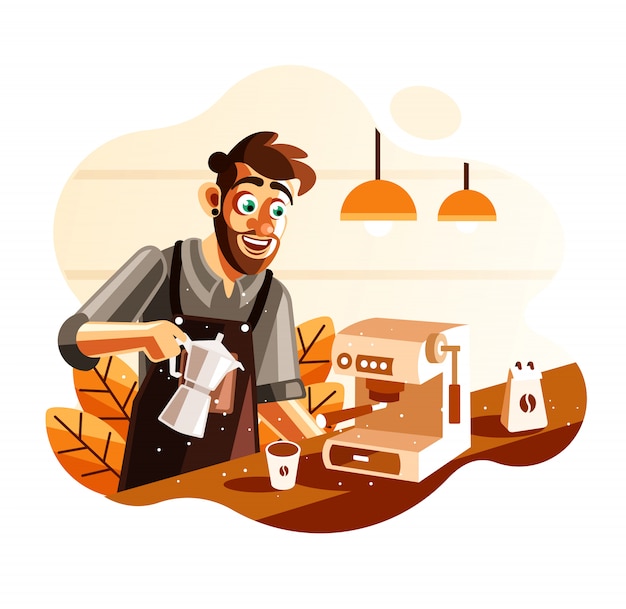 Barista, das kaffee in der café illustration macht