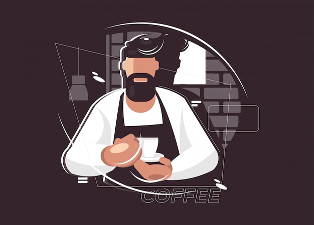 Barista illustration. kaffeepause-konzept