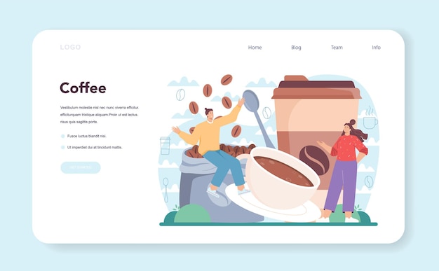 Vektor barista-webbanner oder landingpage. barkeeper macht eine tasse heißen kaffee