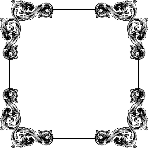 Vektor barockblumen dekorativer rand eckrahmen, filigran