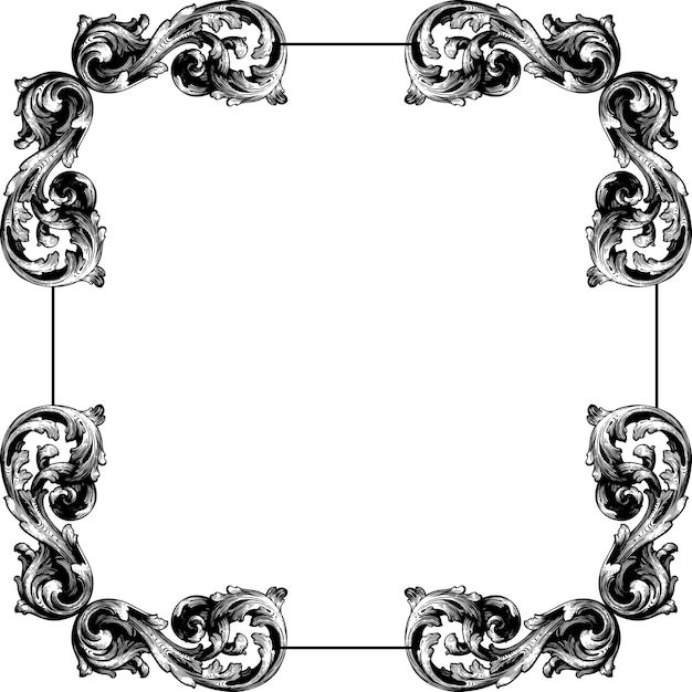 Vektor barockblumen dekorativer rand eckrahmen, filigran