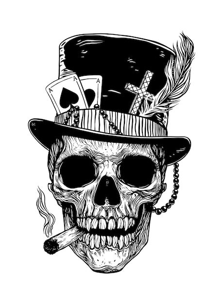 Baron Samedi Schädel veve Loa Voodoo wedo. Papa Legba. Vektor-Illustration