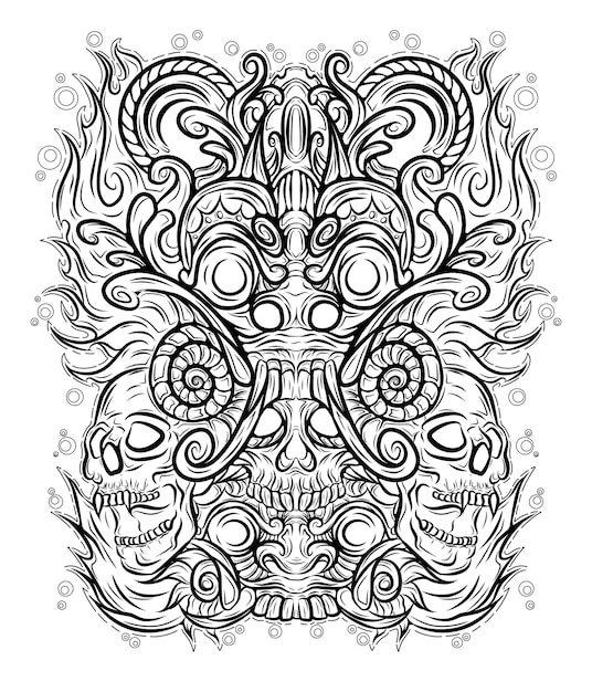 Barong-Tattoo-Vektor mit Totenkopf-Design