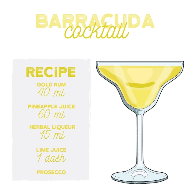 Barracuda cocktail illustration rezept getränk mit zutaten