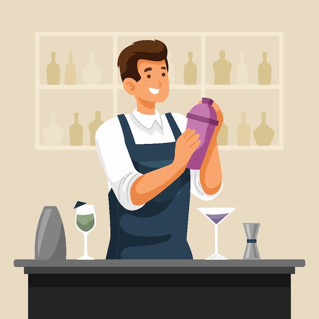 Bartender Charakter Fokus Konzept