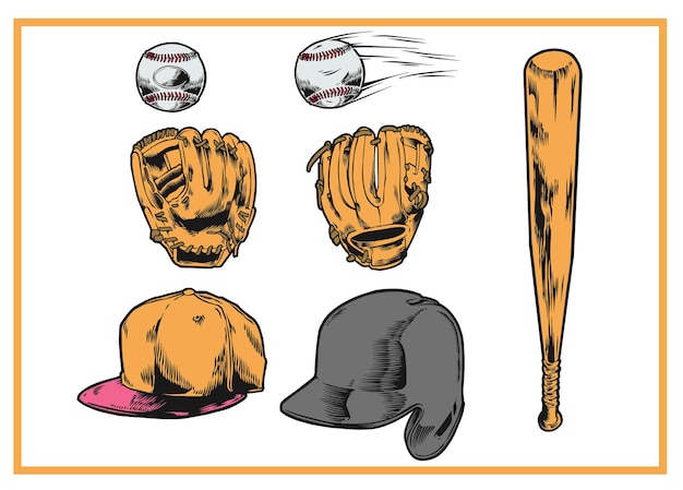 Vektor baseball ausrüstung werkzeuge vintage illustration