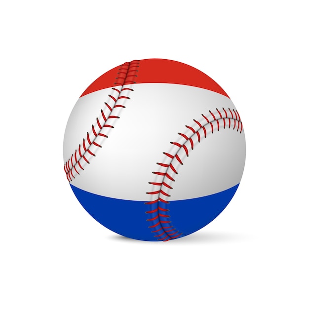Baseball mit flagge der niederlande, lokalisiert auf weißem hintergrund.
