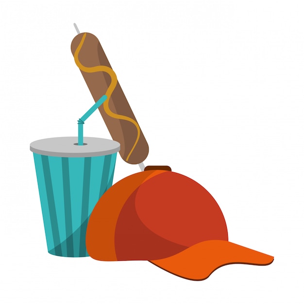 Baseball-Mütze Soda Cup und Wurst-Stick